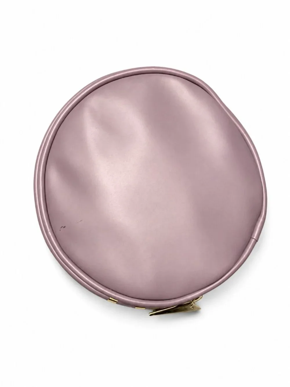 Tatcha Round Makeup Bag Lilac Faux Leather Vanity Train Case Cosmetic Pouch